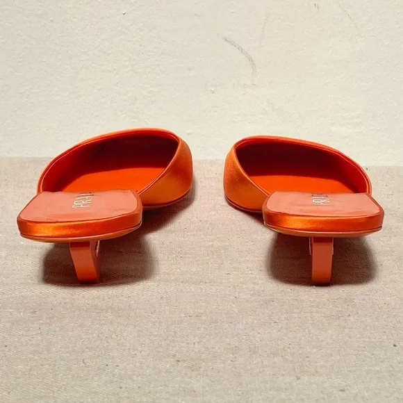Prada orange satin silk square toe mules logo heels with box size 41 - Picture 7 of 13